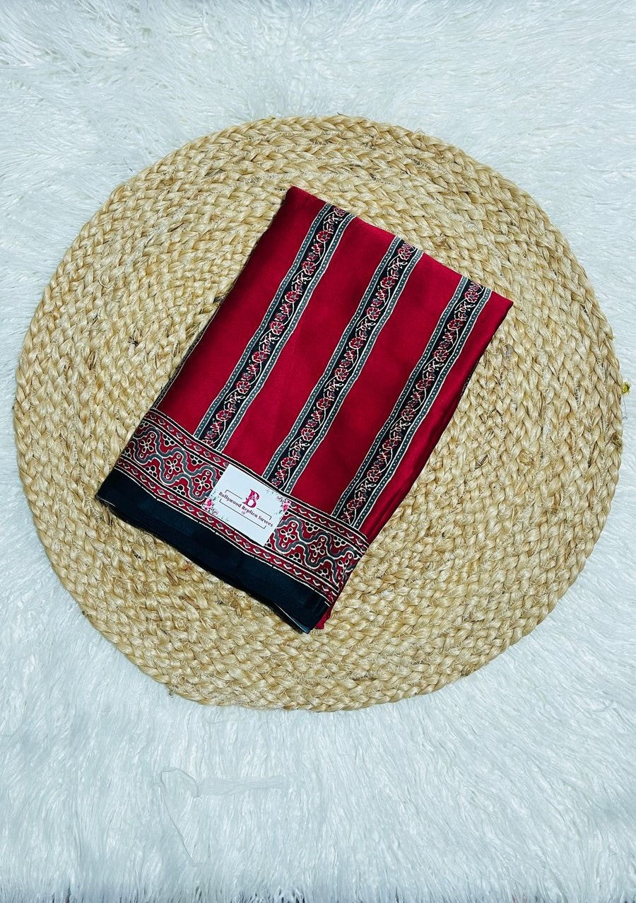 Ajrakh Modal Silk Saree with Fancy Pallu