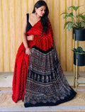 Red Ajrakh Digital Print Modal Silk Saree
