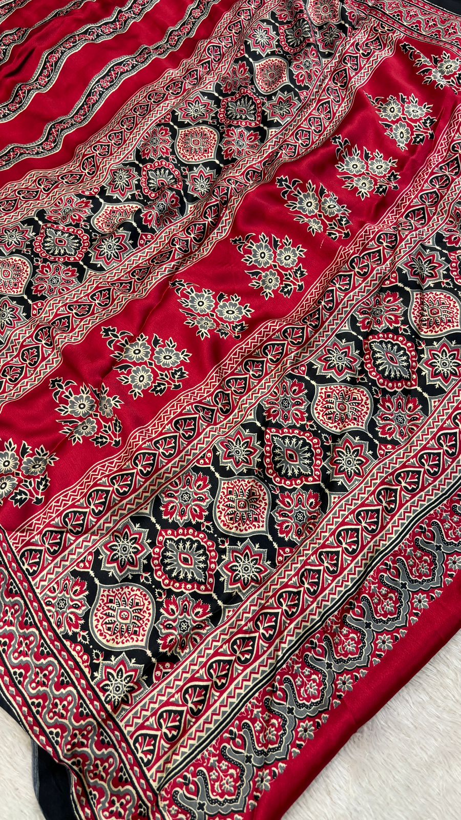 Ajrakh Modal Silk Saree with Fancy Pallu