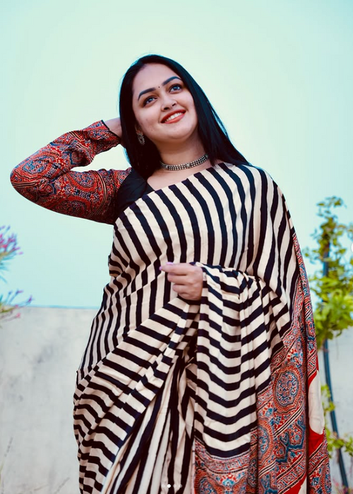 Ajrakh Handblock Print Premium Saree