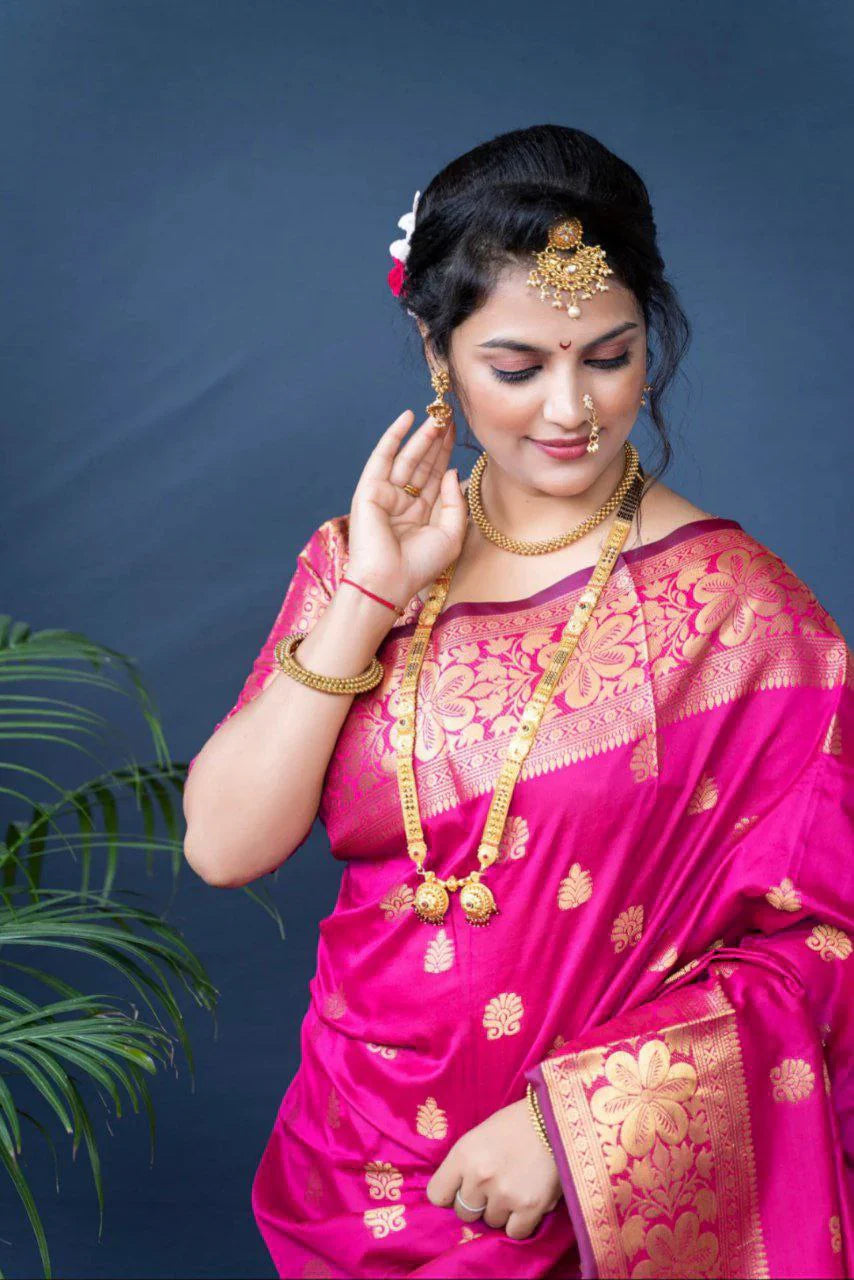 Pink Silk Woven Banarasi Saree