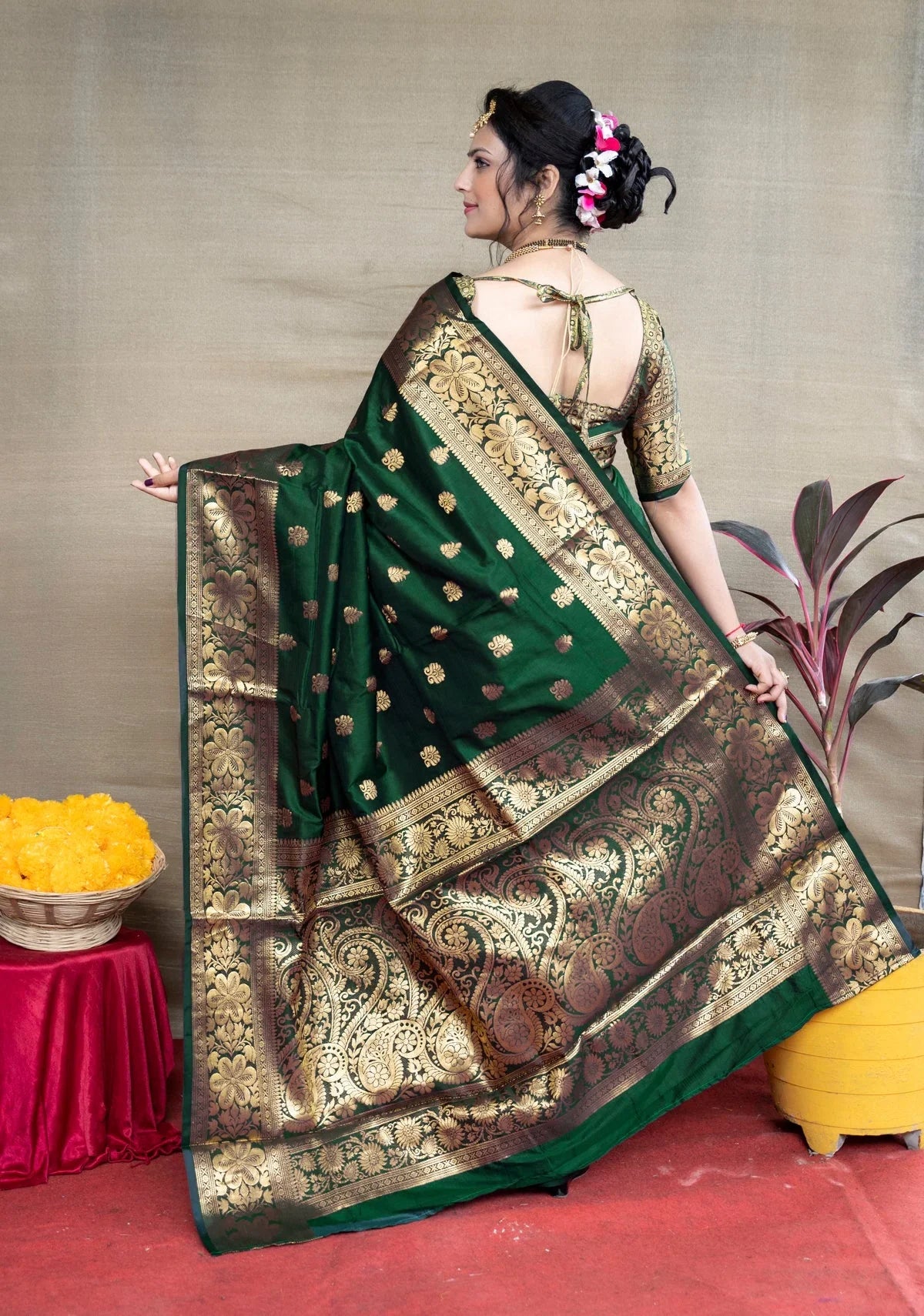 Green Silk Woven Banarasi Saree