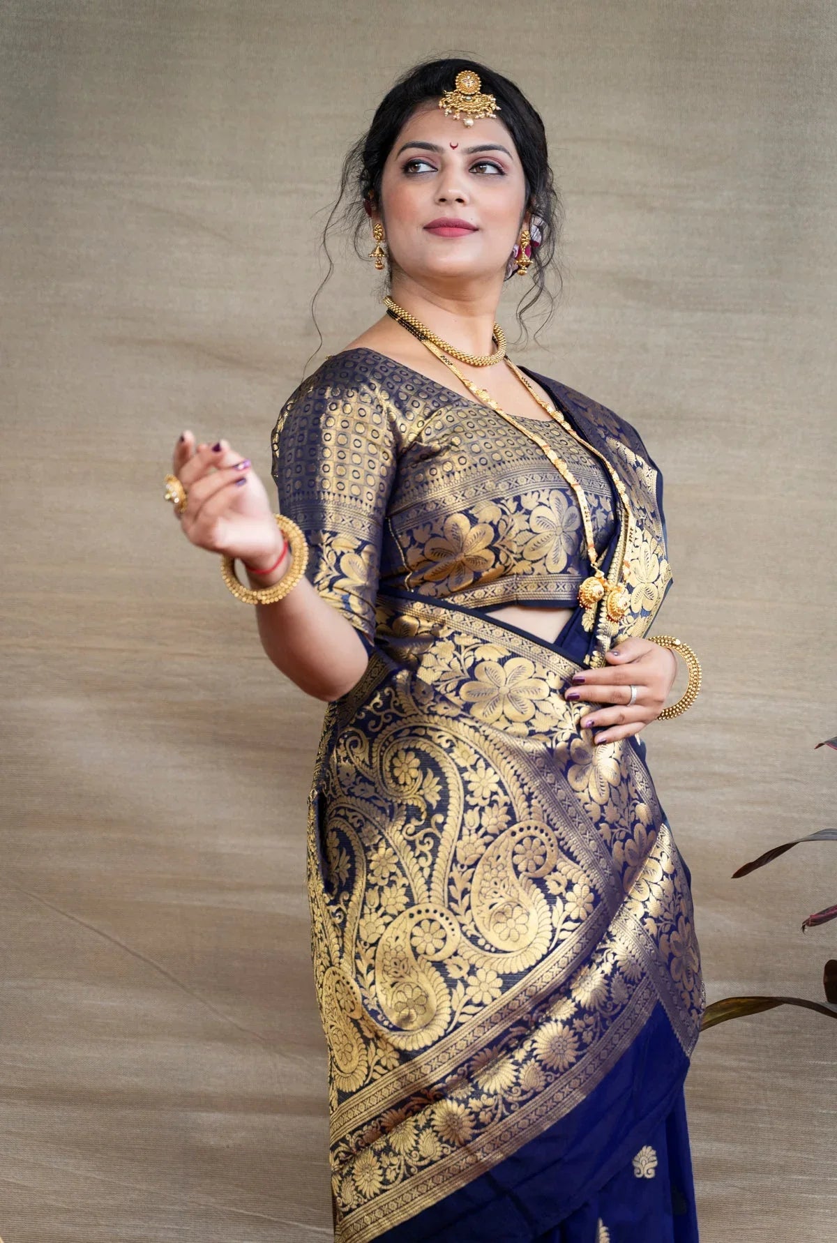 Navy Silk Woven Banarasi Saree