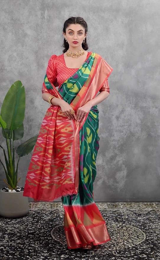 Pochampalli designer printed and dolla silk fabric sarees