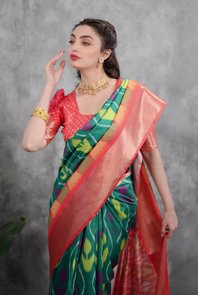 Pochampalli designer printed and dolla silk fabric sarees