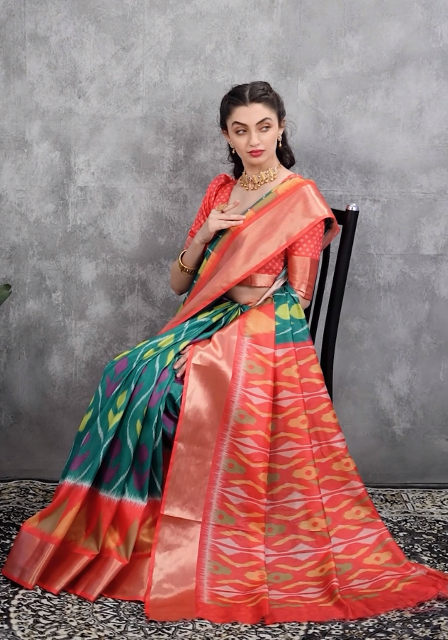 Pochampalli designer printed and dolla silk fabric sarees