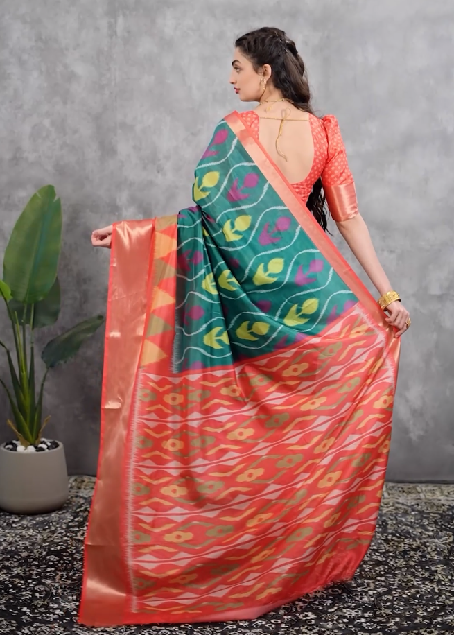 Pochampalli designer printed and dolla silk fabric sarees