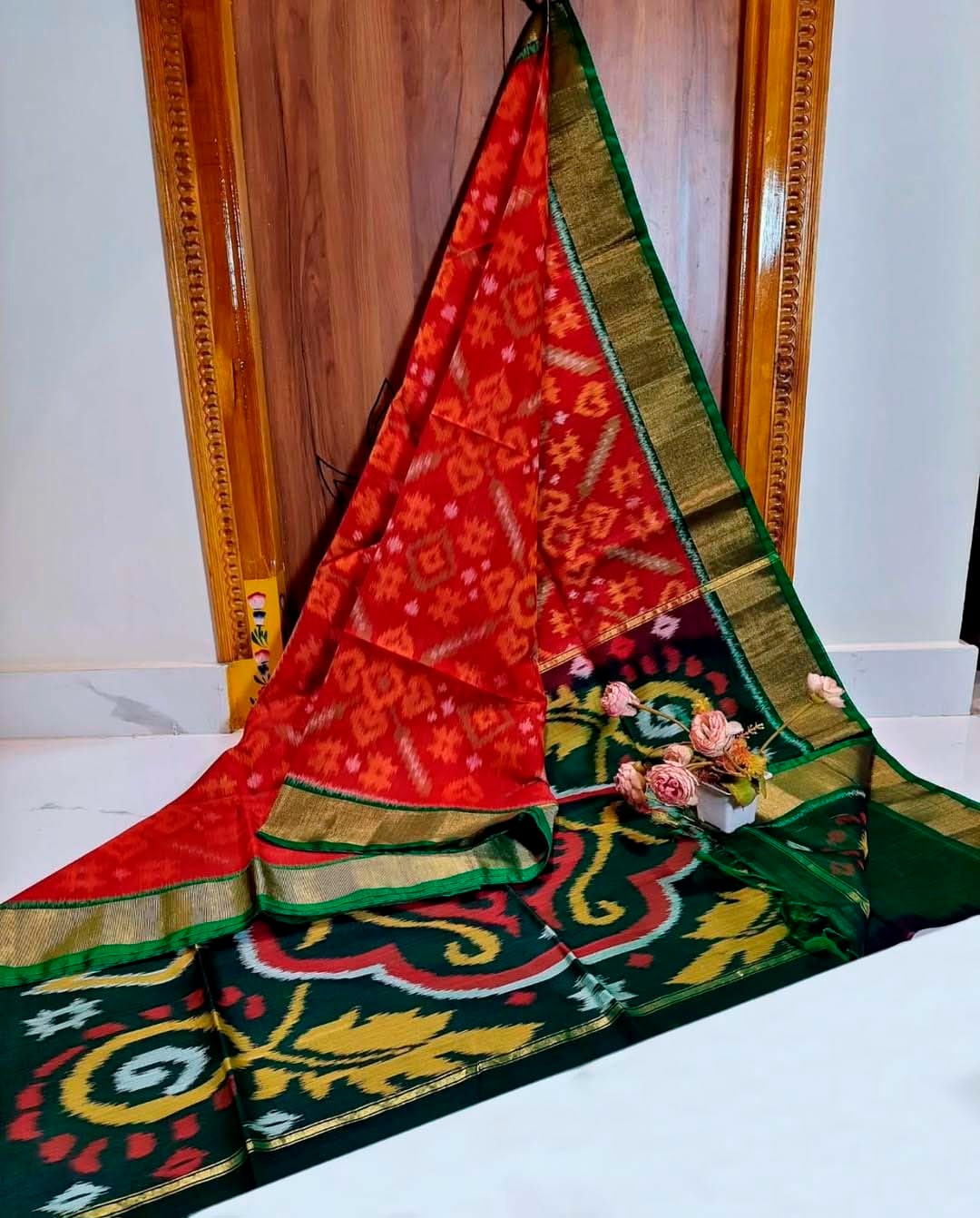 Pochampalli designer printed and dolla silk fabric sarees