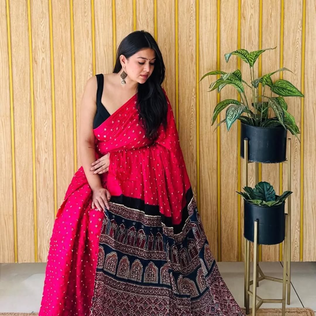 Pink Ajrakh Digital Print Modal Silk Saree