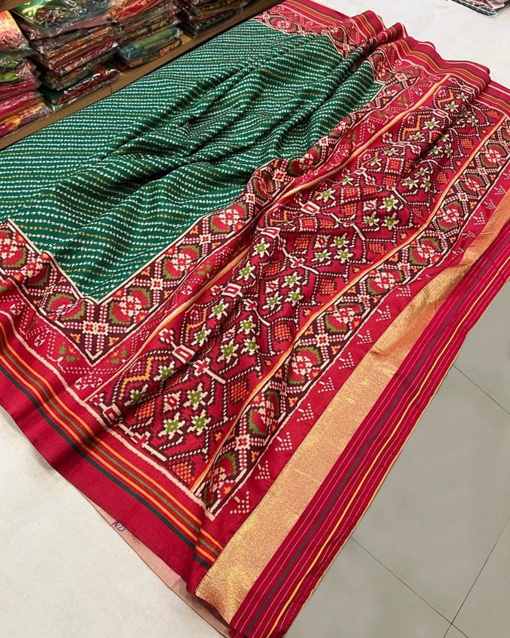 Sawan Special Bandhani Designer Printed Patola Silk Saree
