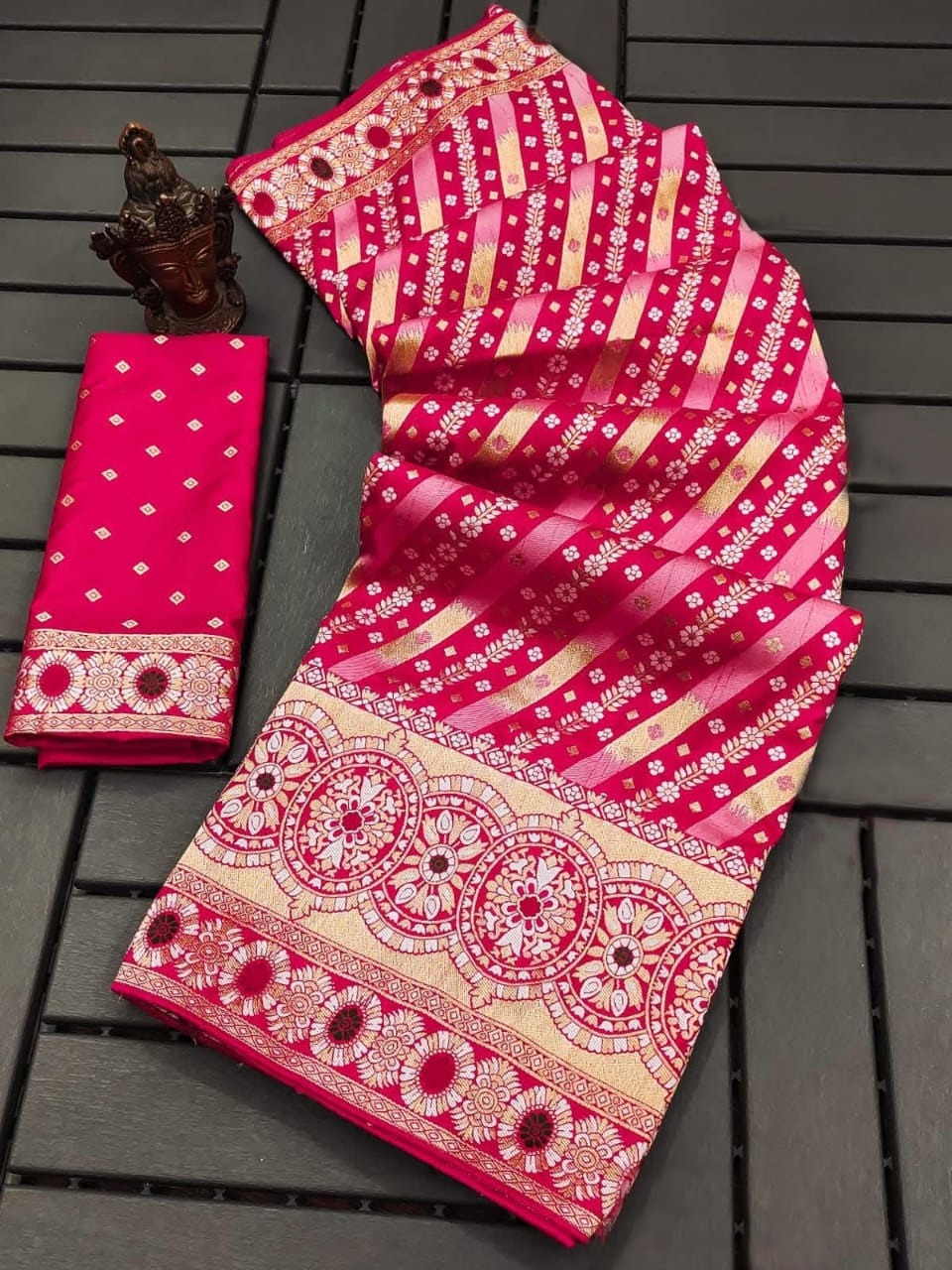 Sawan Special Royal Pink Bandhej Embroidered Saree