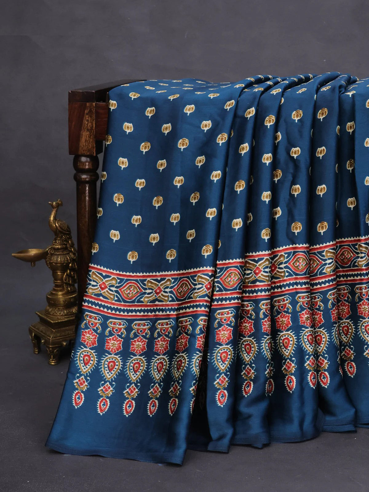Morpich Ajrakh Modal Silk Saree