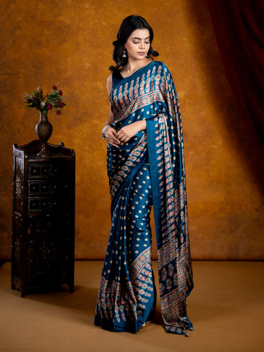 Morpich Ajrakh Modal Silk Saree