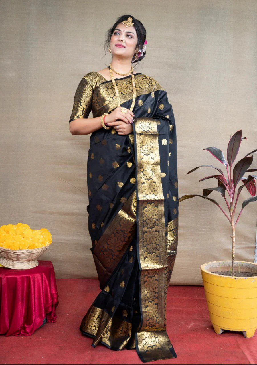 Black Silk Woven Banarasi Saree