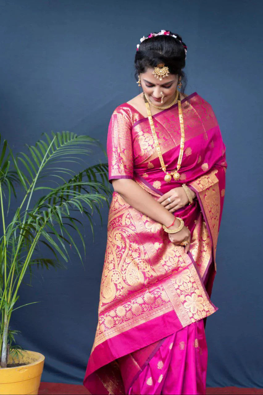 Pink Silk Woven Banarasi Saree