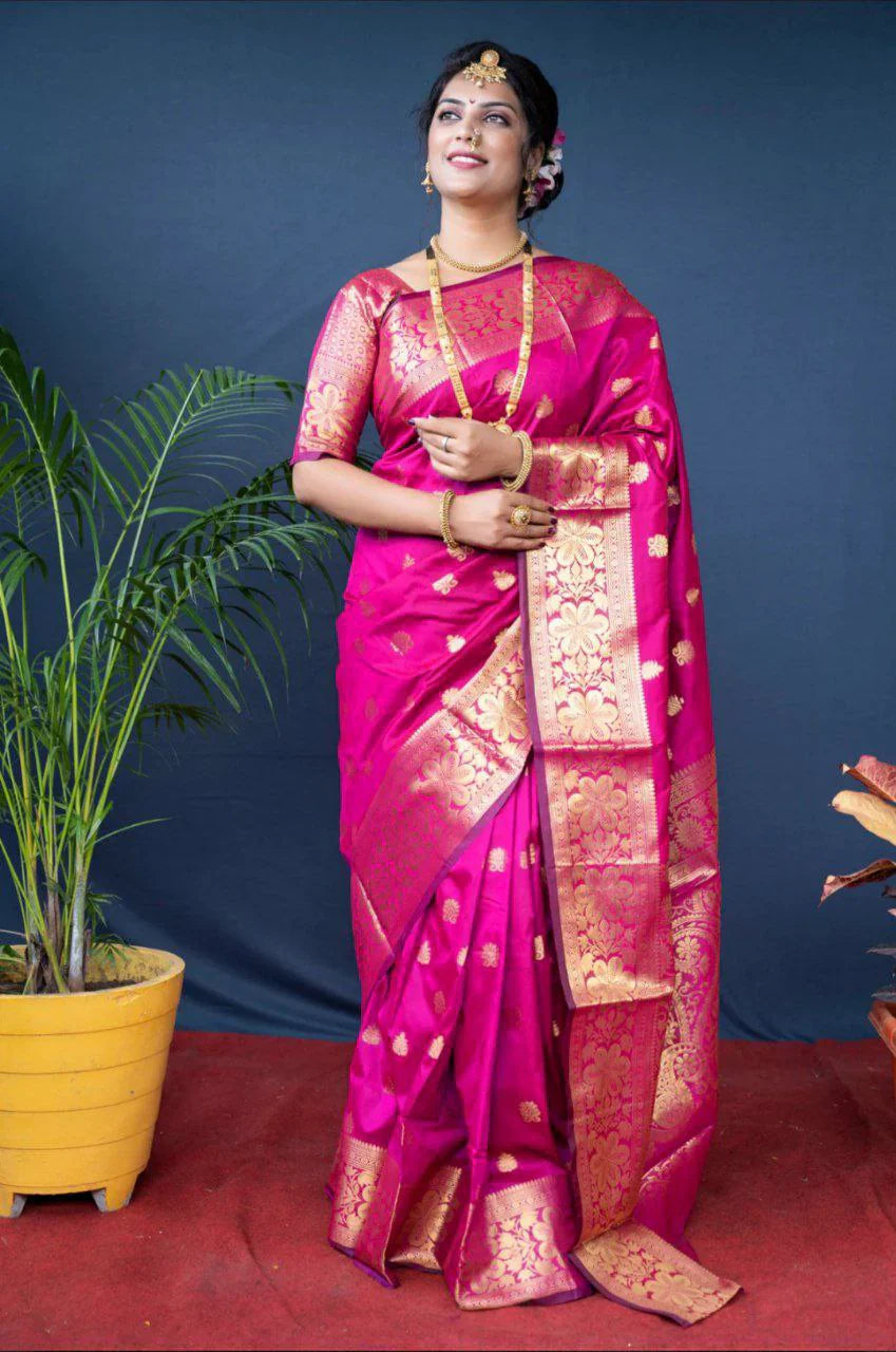 Pink Silk Woven Banarasi Saree