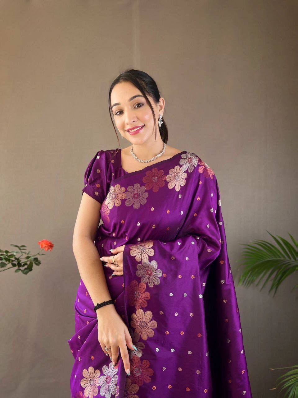 Purple Organic Banarasi Saree – Elegant Wedding Edition